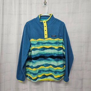 Lands" End  Fleece Pullover Jacket Blue Yellow Gorp Preppy Outdoor Unisex XL
